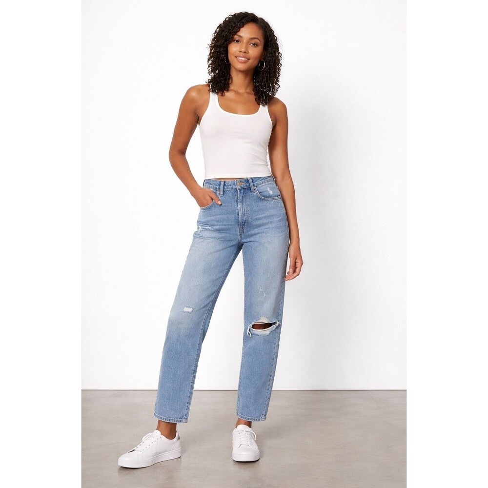 Current/Elliott Distressed Tapered Jeans Women’s Size 30 Blue Denim Button Fly